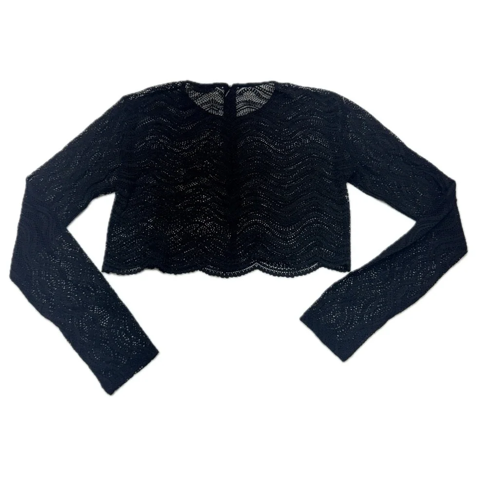 Zara Crop Top Womens Medium Black Lace Crochet Boho Goth Coquette